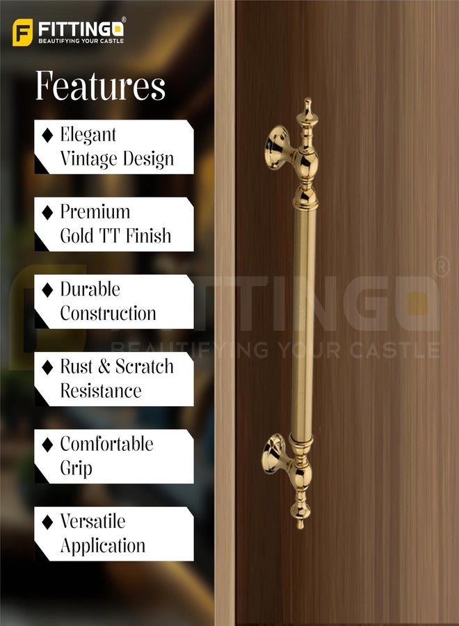 Fittingo Vintage Royal Main Door Handle | 16 Inch Premium Pull Push Handle for Home, Office, Hotels & Villas | Stainless Steel Gold TT Finish |Hole to Hole 400mm | 3 Years Warranty - Image 3